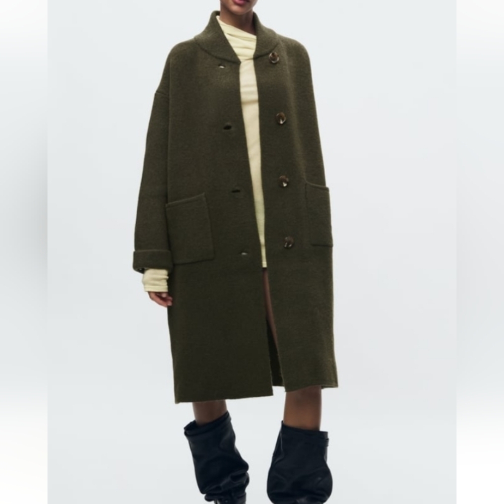 Zara Oversized Knit Coat khaki Sz-M